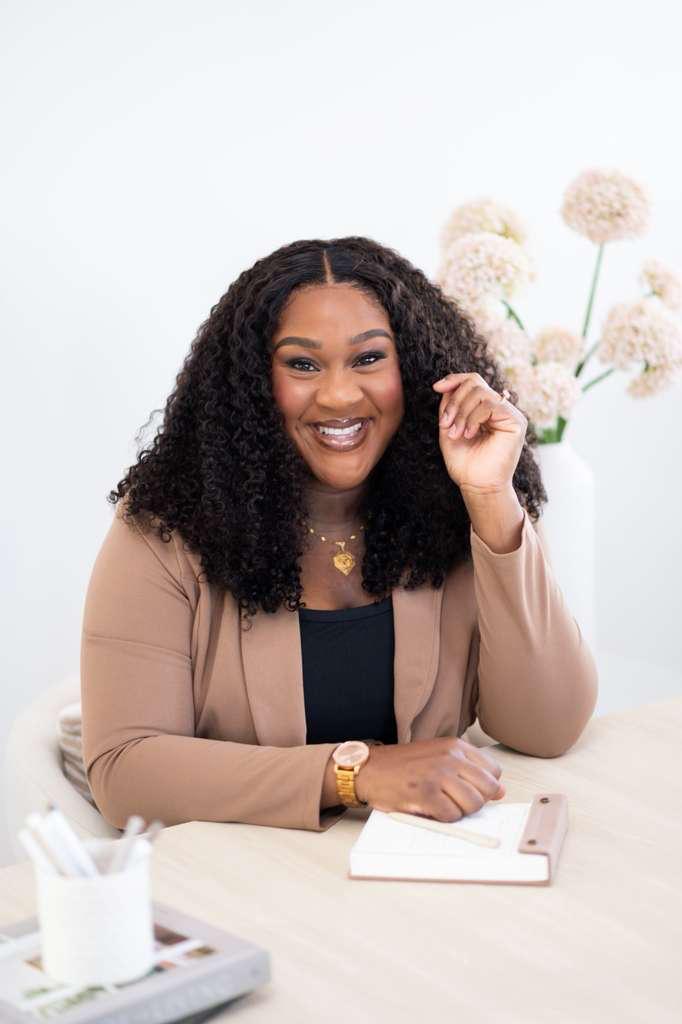 Tomilade Adebari in a royal blue gown